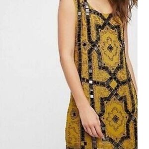 Free People Yellow and Black Mini Dress